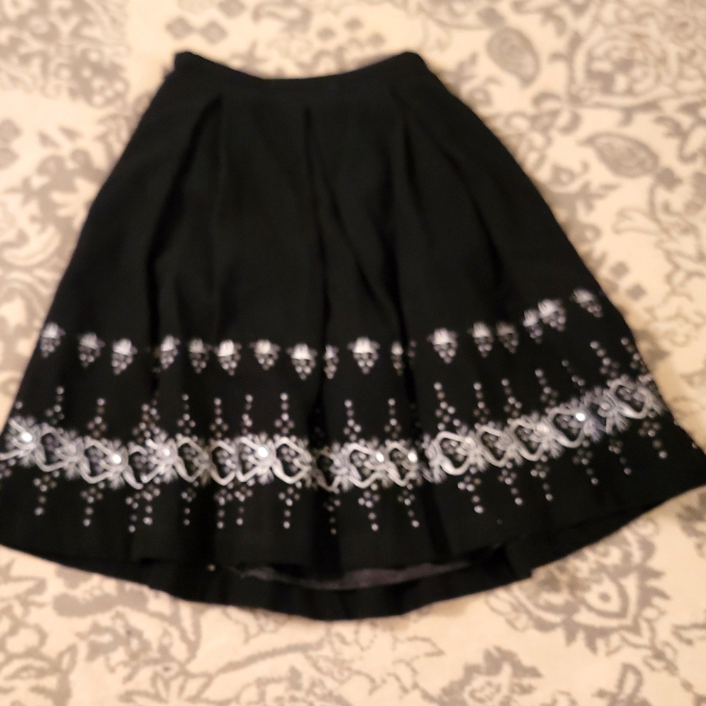 A Custom designed Manoush fully lined wool skirt with rhinestones 23 inches long